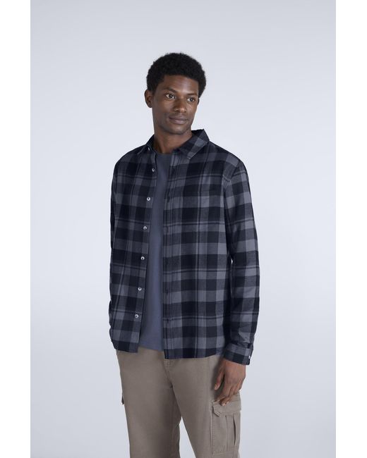 Mountain Warehouse Blue 'Cove' Check Flannel Shirt Cotton Buttoned Breathable Top for men