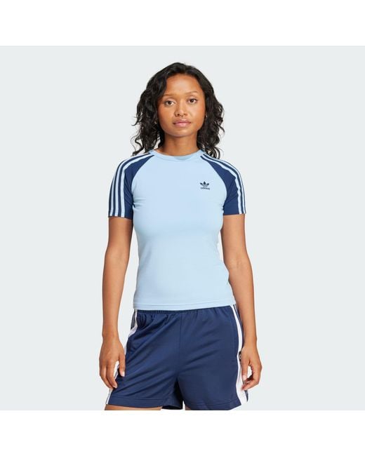 Adidas Blue Adicolor 3-Stripes Raglan Slim Tee
