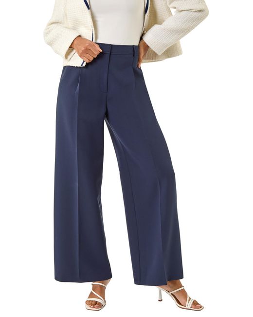 Roman Blue Pleat Front Wide Leg Trouser