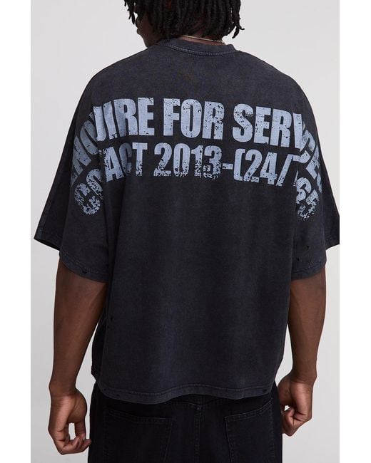 BoohooMAN Blue Tall Oversized Boxy Batwing Heavyweight Washed Distressed Slogan Pocket T-Shirt for men