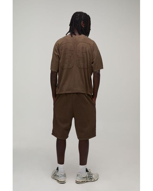 BoohooMAN Brown Oversized Boxy Applique Washed T-Shirt And Short Set for men