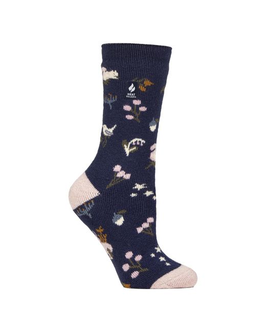Heat Holders Blue Ladies Thermal Lite Patterned Socks For Winter