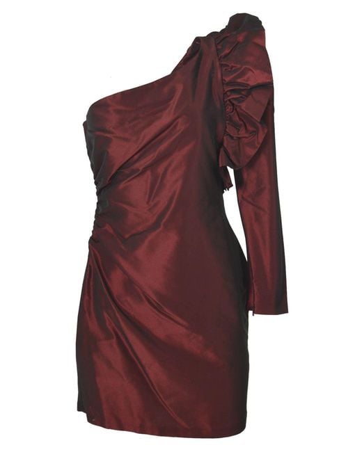 TOPSHOP Red Taffeta One Shoulder Dress