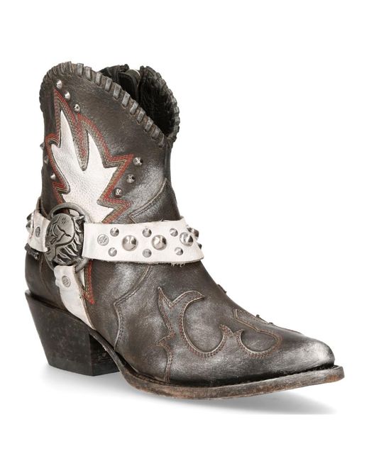 New Rock Brown Leather Pointed Cowboy Boots- Wstm004-S2