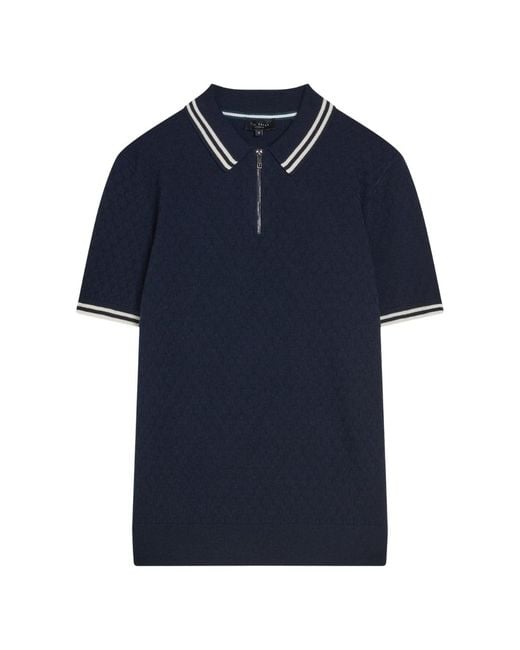 Ted Baker Blue Mahani Regular T Stitched Half Zip Polo Shirt for men