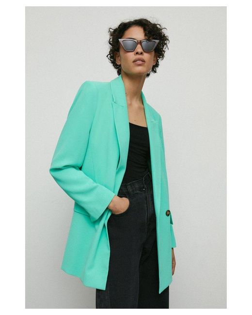 Warehouse Green Relaxed Double Breasted Blazer