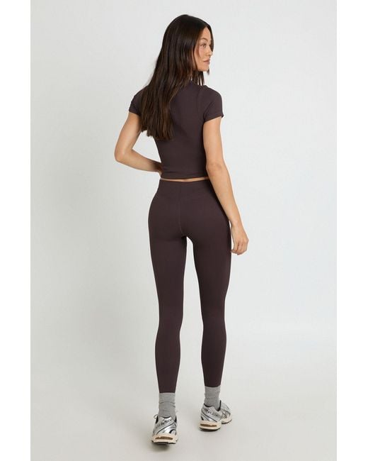 Boohoo Brown Tall Contour Ribbed Wrap Waist Seamless Leggings