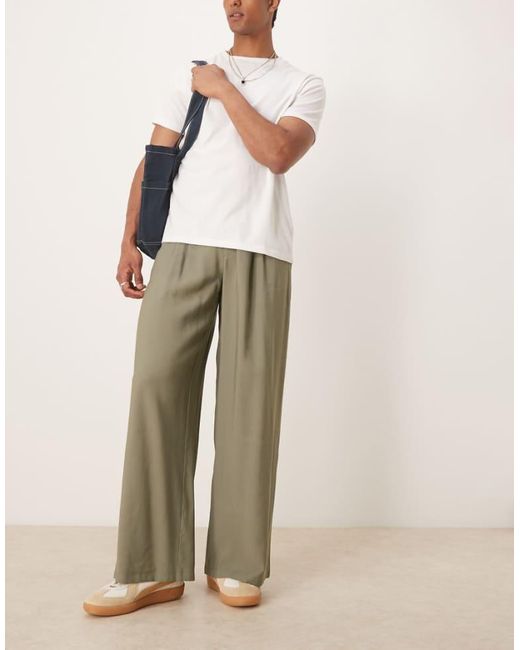 ASOS Natural Loose Leg Smart Trouser With Double Stitch Down Pleat for men