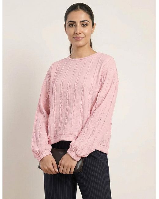 Blue Vanilla Pink Ruffle Detailed Sleeve Top