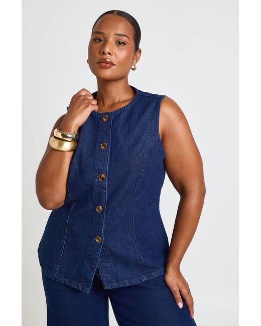 Boohoo Blue Plus Horn Button Down Waistcoat
