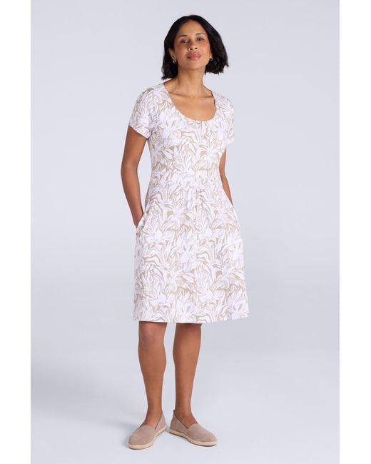Mountain Warehouse White Orchid Patterned Uv Summer Dress With Side Pockets Holiday Beach Cotton