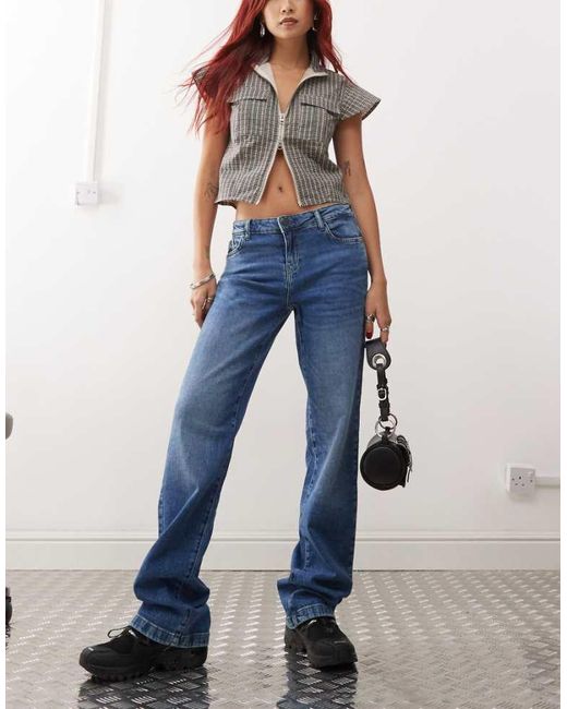 Noisy May Blue Nila Low Rise Wide Fit Jeans