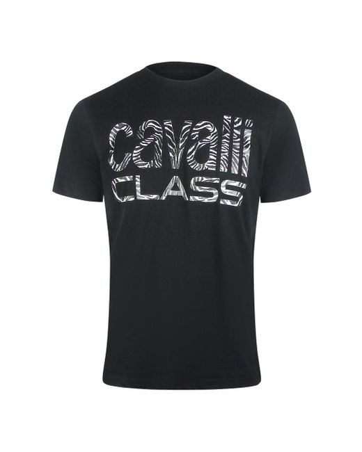 Roberto Cavalli Black Bold Zebra Print Logo T-Shirt Cotton for men
