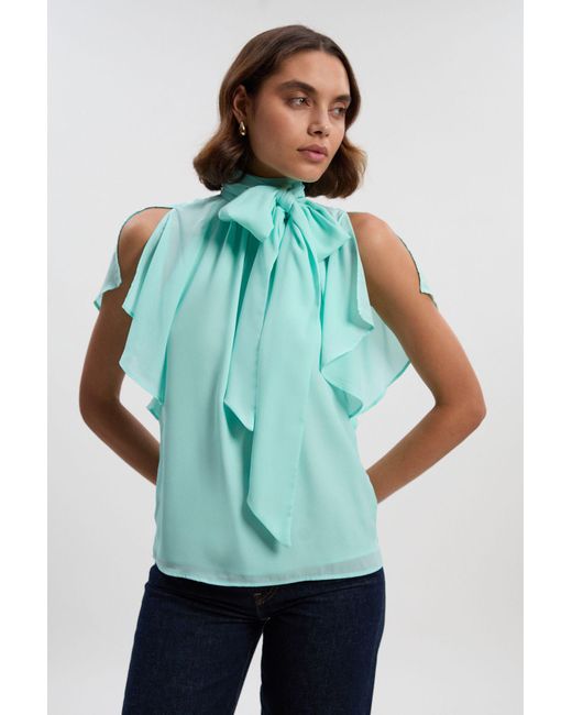 Karen Millen Green Pussy Bow Tie Woven Georgette Blouse