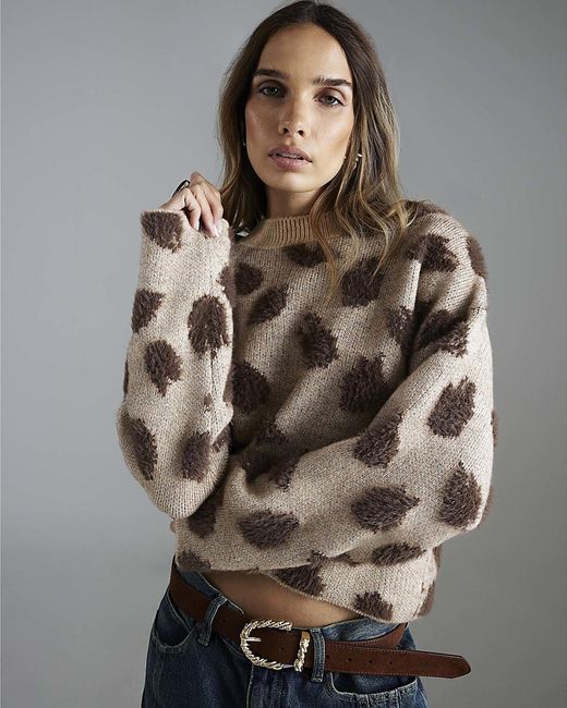 River Island Brown Jumper Knitted Leopard Print