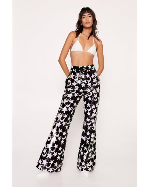 Nasty Gal White Star And Moon Sequin Pants