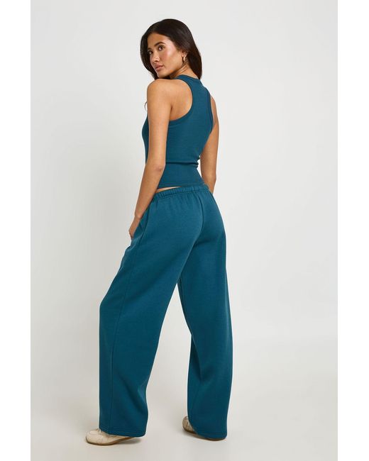 Boohoo Blue Ribber Racer Vest Top And Jogger Tracksuit