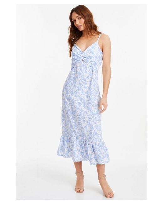 Quiz Blue Light Ditsy Midi Dress