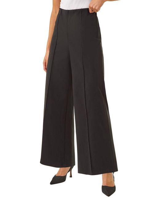 Roman Black Petite Pintuck Wide Leg Stretch Trouser