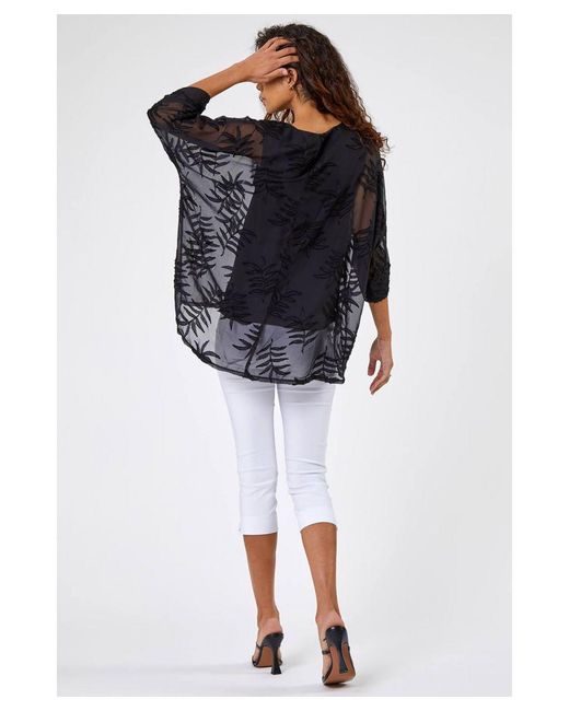 Roman Blue Leaf Burnout Print Overlay Top