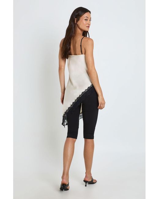Boohoo White Tall Contrast Satin Lace Longline Cami