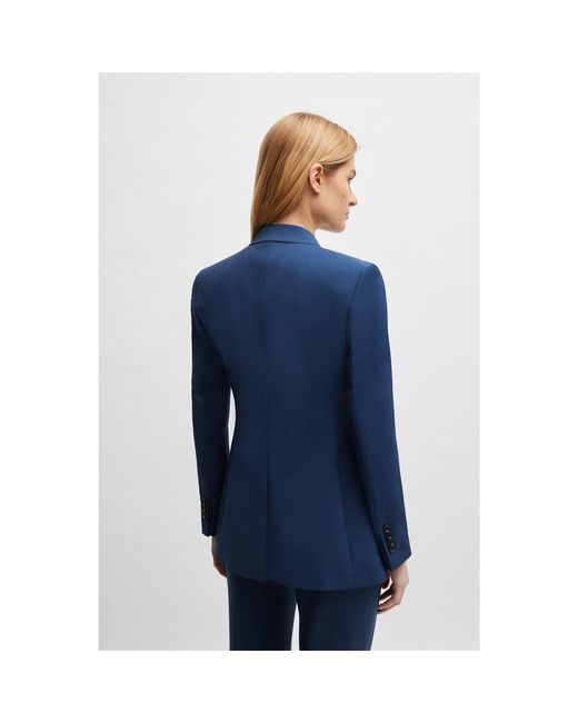 Boss Blue Solid Patterned Single Button Notch Collared Suit Jacket