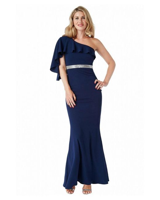 Goddiva Blue Off The Shoulder Flair Maxi Dress