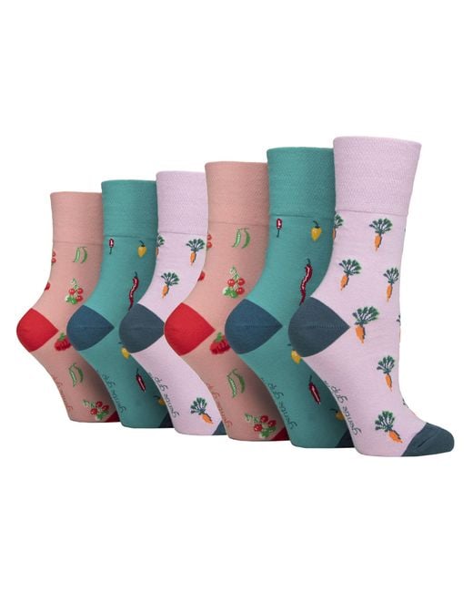 Gentle Grip Blue 6 Pairs Ladies Non Elastic Soft Top Diabetic Socks