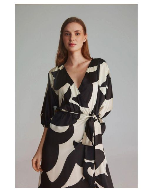 GUSTO White Printed Wrap Satin Dress