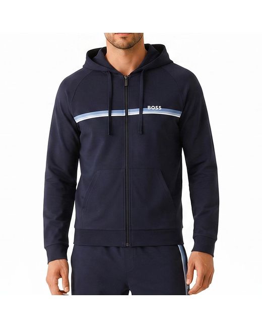 Boss Blue Cotton Zip-Up Hoodie 50554785 for men