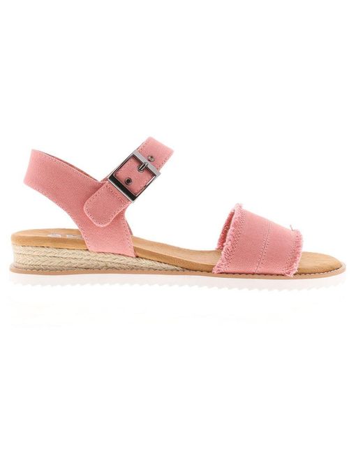 Skechers Pink Wedge Sandals Bobs Desert Kiss Ado Buckle Coral