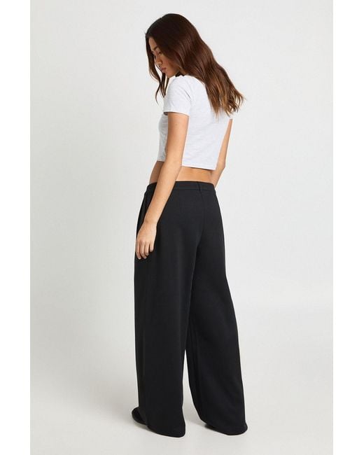 Boohoo Black Interlock Front Pleat Wide Leg Jogger