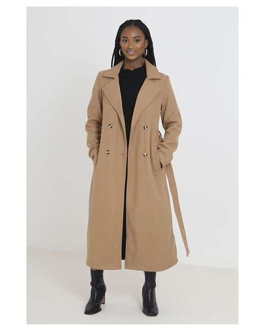 Brave Soul Camel 'virgo' Maxi Double Breasted Faux Wool Coat in Natural |  Lyst UK