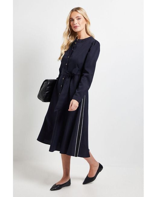 Wallis Blue Petite Side Stripe Tie Waist Midi Dress