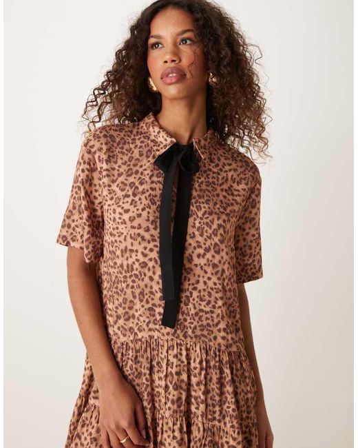 Miss Selfridge Natural Tiered Mini Tea Dress