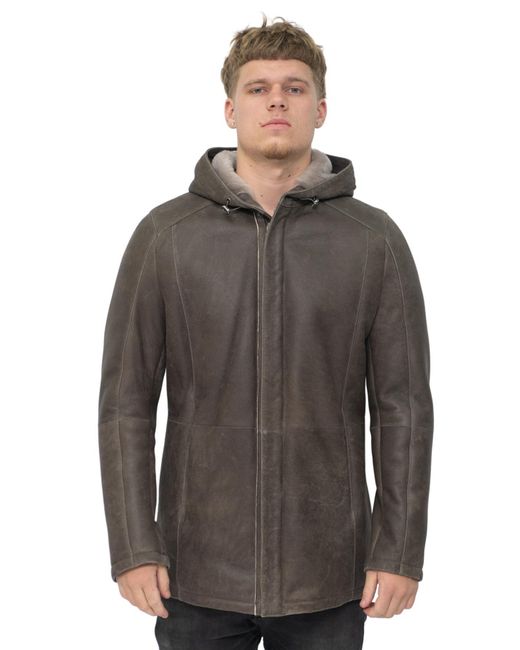 Infinity Leather Gray Sheepskin Hooded Parka Coat-Alafaya for men