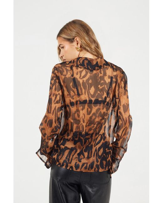 Brave Soul Brown Leopard Print Tie Front Blouse