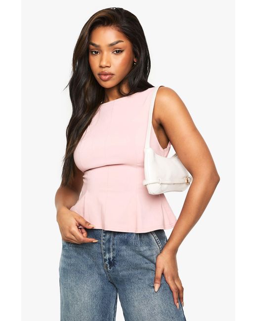 Boohoo White Bengaline Tied Open Back Peplum Top