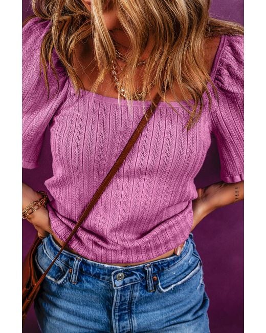 Azura Exchange Geribbelde Gebreide Lange Mouwen Pullover in het Purple