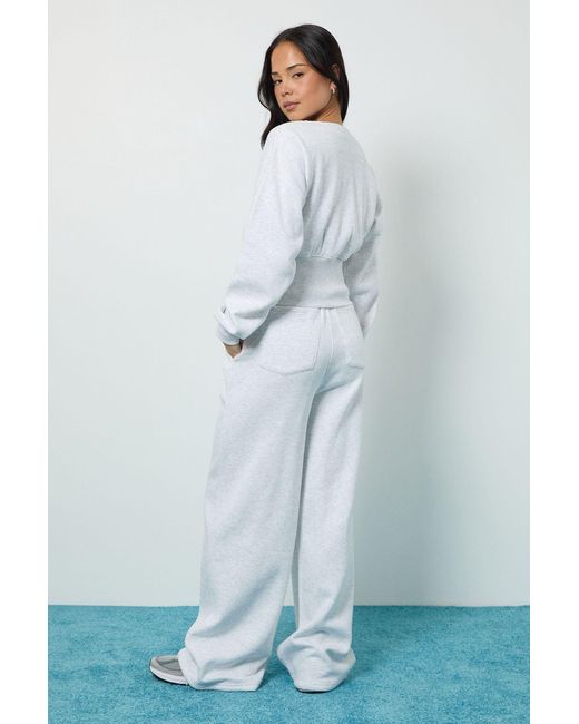 Boohoo Blue V Neck Deep Hem Sweatshirt And Tailored Jogger Tracksuit