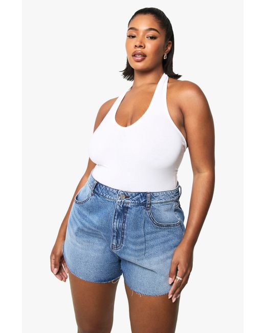 Boohoo Plus Flippy Wide Leg Denim Short in Blue Lyst UK