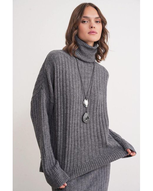 MixRay Oversized Geribbelde Coltrui in het Gray