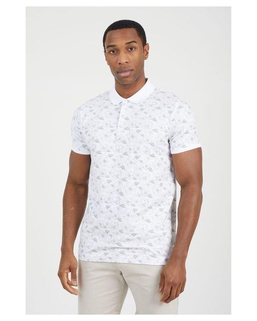 Brave Soul White 'Parson' Cotton Print Polo Shirt for men