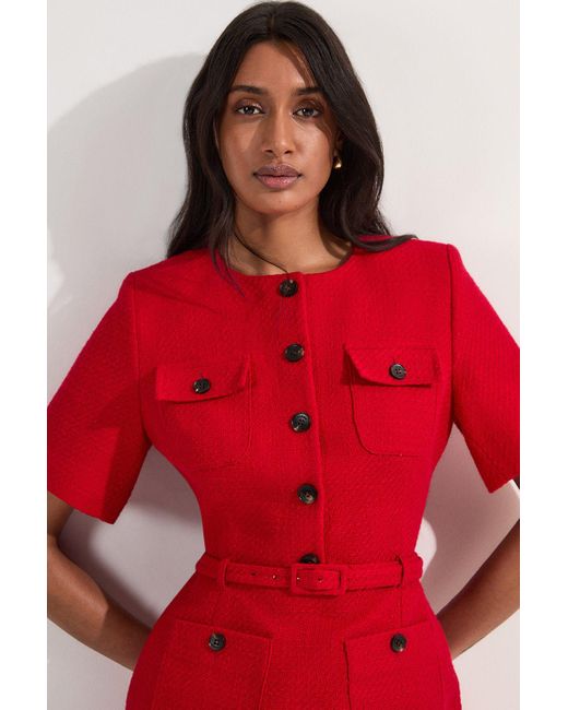 Karen Millen Textured Tweed Belted Tailored Mini Dress