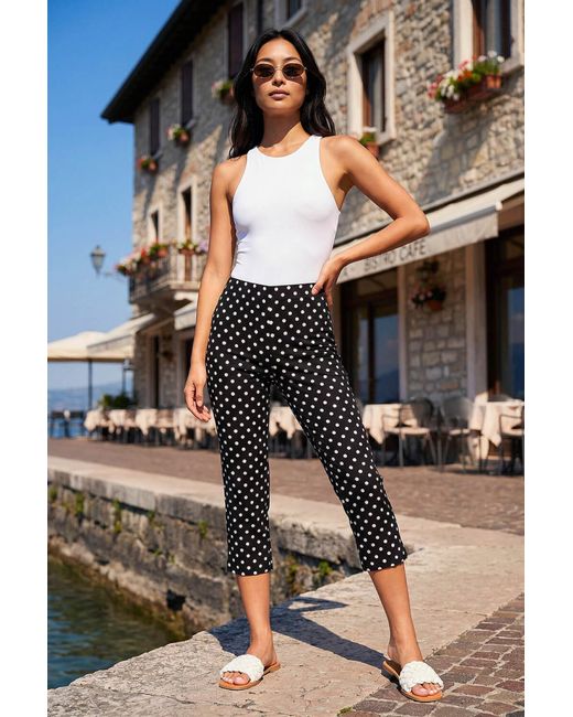 Roman Black Petite Spot Print Bengaline Crop Trouser