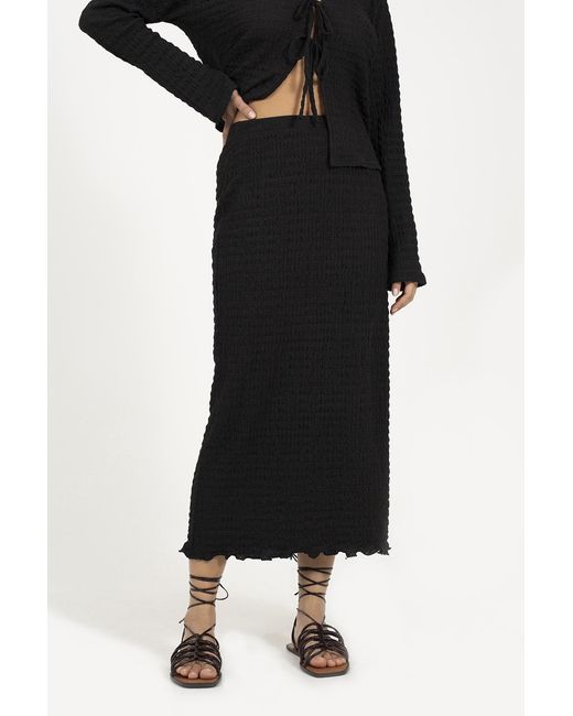 Brave Soul Black Textured Jersey Lettuce Hem Midi Skirt