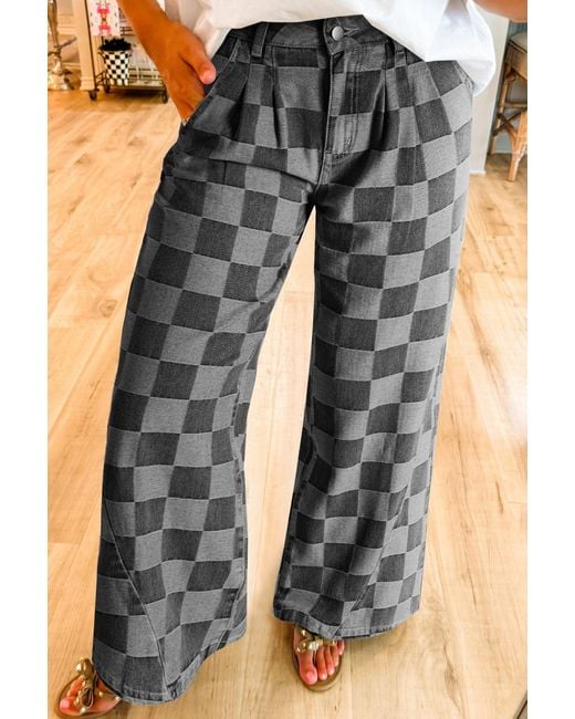 Azura Exchange Blue Checkered Pattern Jeans