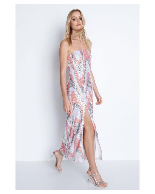 Warehouse White Sequin Swirl Midi Dress
