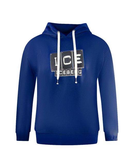 Ice Iceberg Blue Bold Blocked Logo Hoodie Cotton for men