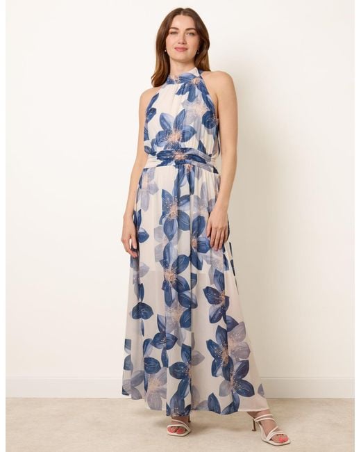 Blue Vanilla Blue Floral Print Halter Neck Occasion Dress